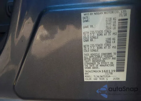 2018 Nissan Murano Platinum from USA, damaged, VIN 5N1AZ2MGXJN160139